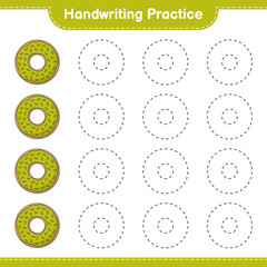 Handwriting practice. Tracing lines of Donut. Educational children game, printable worksheet, vector illustration