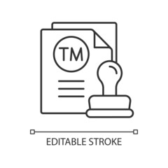 Trademark linear icon. Intellectual property. Business, individual or any legal entity mark. Thin line customizable illustration. Contour symbol. Vector isolated outline drawing. Editable stroke
