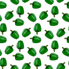 Seamless pattern with green peppers on white background. Vector image.