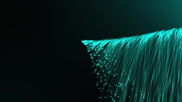 Digital animation of chevron pattern design against light trails falling against green background