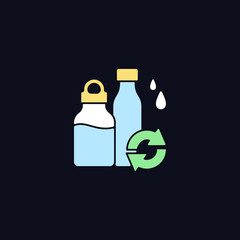 Water bottles refill RGB color icon for dark theme. Eco friendly package for drinks. Glass bottles. Isolated vector illustration on night mode background. Simple filled line drawing on black