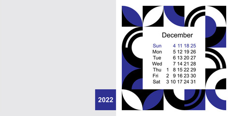 Fashionable desktop calendar template with graphic design for 2022, size 200x100mm