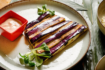 grilled aubergine with tahini sauce