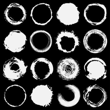 WHITE BRUSH INK GRUNGE CIRCLES VECTOR COLLECTION