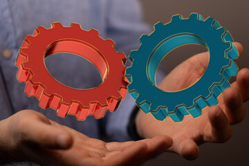 Business, Internet and technology concept. Business select gear icon on virtual screen/