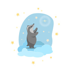 Badger on cloud looking at stars