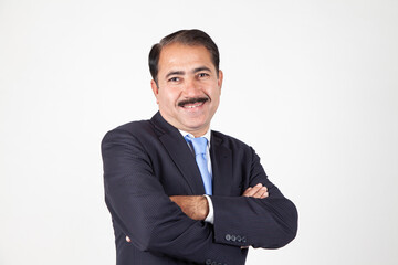 Mature senior company director CEO holding hand portrait