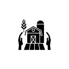 Farmers support black glyph icon. Local agricultural producers. Funding and help. Funding program for farming business. Silhouette symbol on white space. Vector isolated illustration