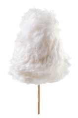White cotton candy on a stick on a white background. Isolated