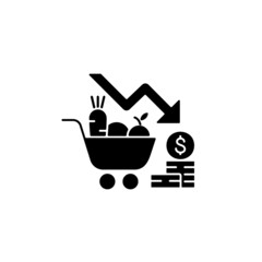 Marketing risks black glyph icon. Market loss. Financial failure. Consumer preferences affect sales. Farming business. Silhouette symbol on white space. Vector isolated illustration