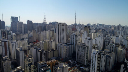 Fototapeta na wymiar Aerial view of the Jardim Paulista region. Paulista Towers and many buildings in the background