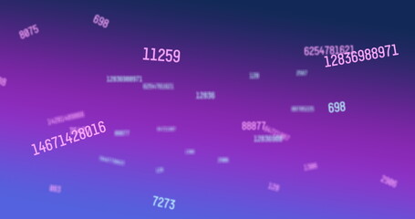 Digital image of multiple changing numbers against purple and blue gradient background