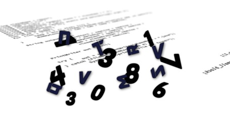 Digital image of multiple changing numbers and alphabets against data processing on white backgr