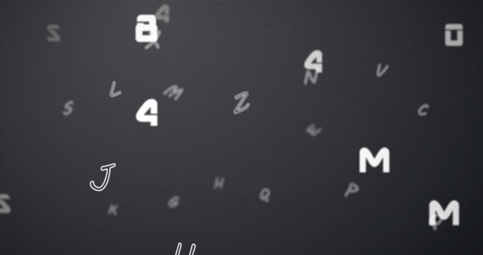 Digital image of multiple changing numbers and alphabets floating against grey background - Powered by Adobe