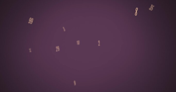 Digital image of multiple numbers and symbols floating against purple background - Powered by Adobe