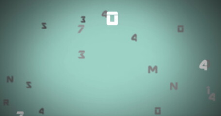 Digital image of changing numbers and alphabets floating against green background
