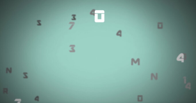Digital image of changing numbers and alphabets floating against green background - Powered by Adobe