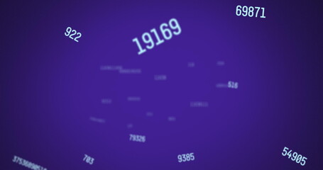 Image of multiple numbers changing on purple background