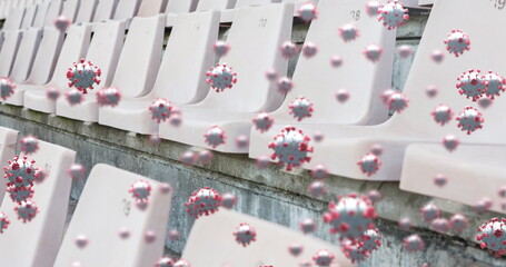 Covid-19 cells against empty seats in sports stadium