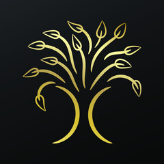 Abstract golden stylized tree on black background, vector