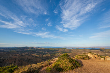 sea panorama from the heights of Keratea at sunset in Athens in Greece