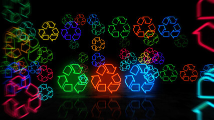 Recycling neon light 3d illustration