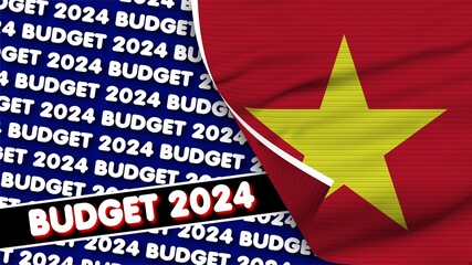 Vietnam Realistic Flag with Budget 2024 Title Fabric Texture Effect 3D Illustration