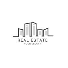 Fototapeta premium Real estate logo - houses, city, suitable for construction logo, realtor on the white background