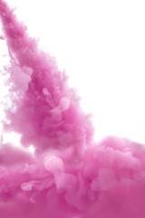Freeze motion. Pink jet on a white background. Explosion simulation. Abstract, blurred background. Photo