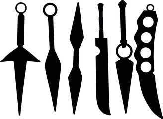 Black ninja weapons vector icons.