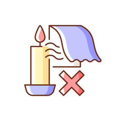 Keep candles away from air currents RGB color manual label icon. Avoiding vents. Reducing candle fires risk. Isolated vector illustration. Simple filled line drawing for product use instructions