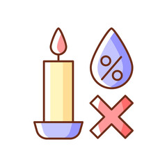 Keeping candles in dry spot RGB color manual label icon. Avoiding exposure to moisture. Candle storage. Isolated vector illustration. Simple filled line drawing for product use instructions