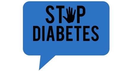 Composition of diabetes text in blue cloud on white background
