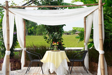 table and chairs in the garden