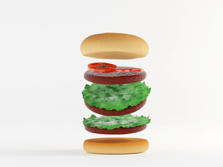 burger isolated texture on background 3d rendering