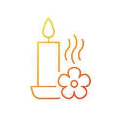 Scented candle gradient linear vector manual label icon. Fragrant oils, wax mixture. Thin line color symbols. Modern style pictogram. Vector isolated outline drawing for product use instructions