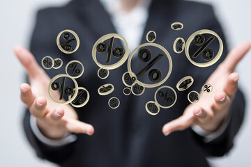 Sales icons floating in the air 3D rendering.
