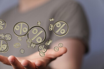 Sales icons floating in the air 3D rendering.