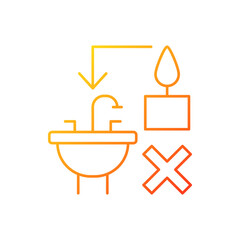 Never throw hot wax down sink gradient linear vector manual label icon. Clogging sink. Thin line color symbols. Modern style pictogram. Vector isolated outline drawing for product use instructions