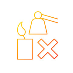 Extinguishing flickering candle gradient linear vector manual label icon. Avoiding soots. Thin line color symbols. Modern style pictogram. Vector isolated outline drawing for product use instructions