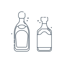 Bottle tequila rum line art in flat style. Restaurant alcoholic illustration for celebration design. Design contour element. Beverage outline icon. Isolated on white background in graphic style