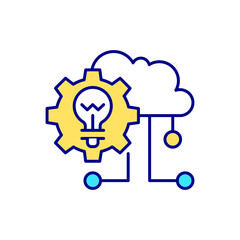 Lightbulb and cloud RGB color icon. Idea of smart street light system. Automatic public lightning system. City infrastructure. Isolated vector illustration. Simple filled line drawing