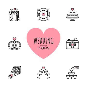 Set of Wedding icons. Line style. Vector