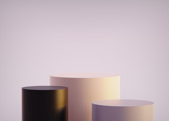 Beautiful, elegant showcase pedestal. Pink abstract 3D render podium background.