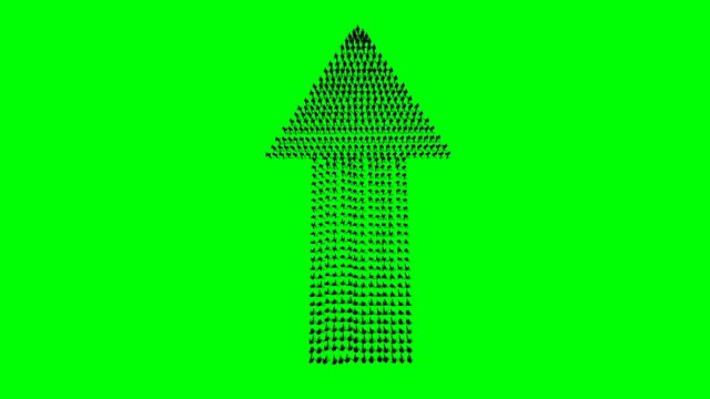 Businessmen crowd forming arrow shape pointing up, back view, hd, on Green Screen
