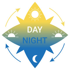 Fototapeta na wymiar Change day and night cycle, movement path sun and moon icon. 24 clock with time of day. Circle with arrow sun and moon. Vector sign