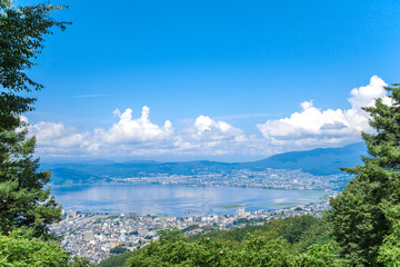 Naklejka na ściany i meble 日本の長野県の諏訪湖の俯瞰画像。