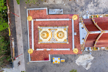 Wat Phra That Doi Tung from above birdeyes view, a famous Temple and Buddhism place. It's settled on the mountain in Chiang Rai province, north of Thailand.