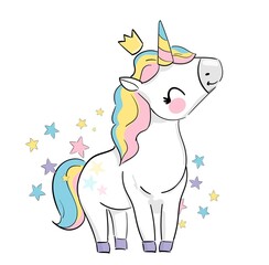 Hand drawn cute unicorn and flowers magic vector illustration. Childrens Trend Print picture © Alsu Art