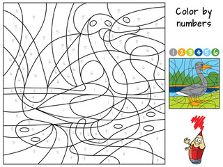 Goose. Color by numbers. Coloring book